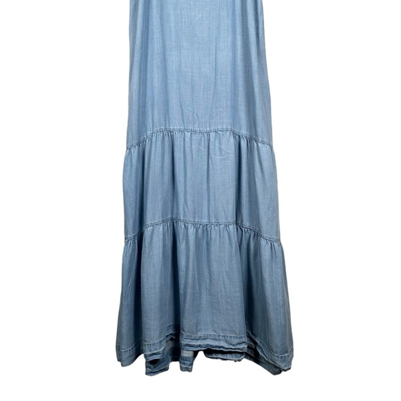 SAKS FIFTH AVENUE Sleeveless Tiered Square Neck Chambray Maxi Dress - Picture 8 of 11